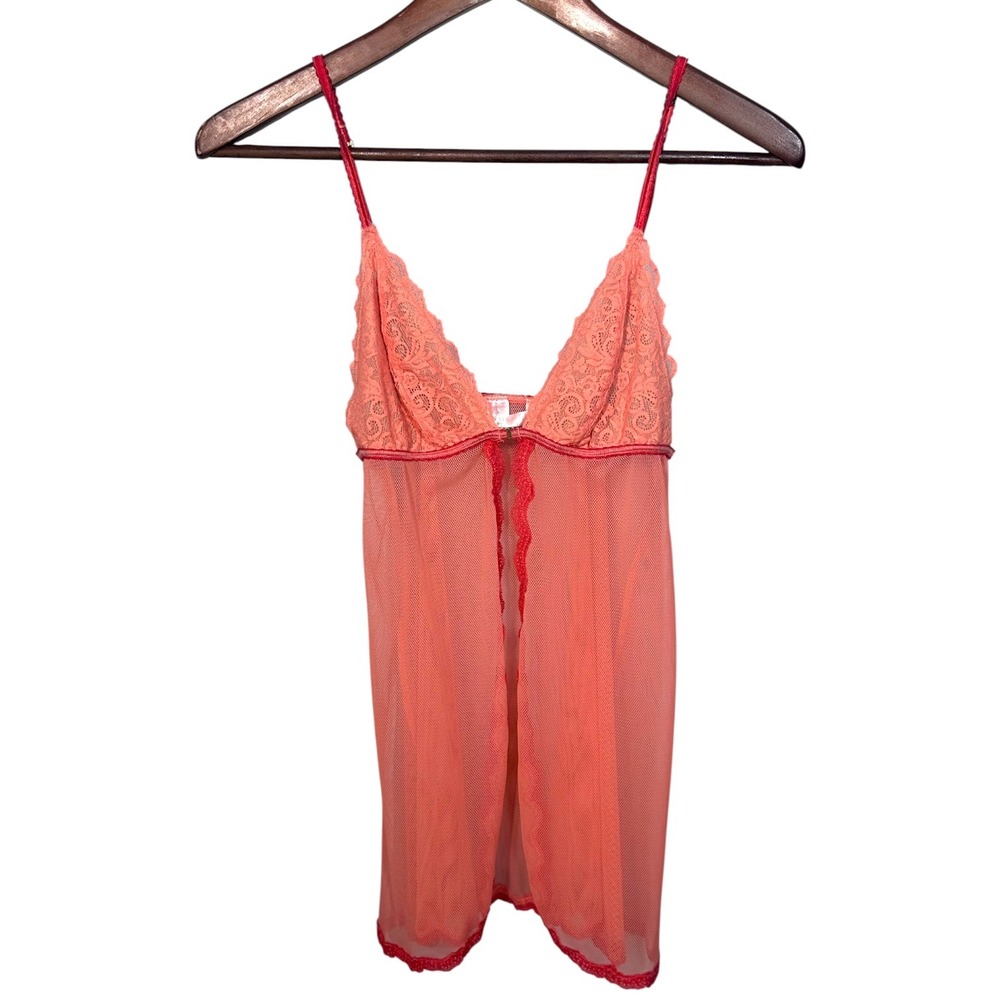 90s Y2K Victoria's Secret Peach Red Sheer Chemise Top Sz S Coquette